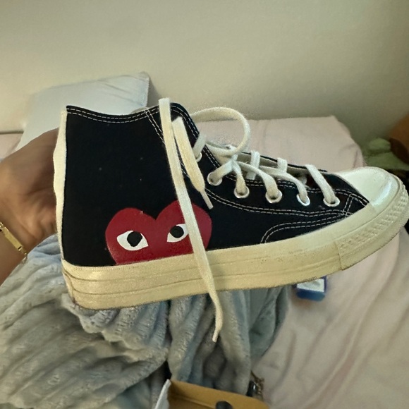 Converse Black and White High-Top Sneakers with Red Heart - Picture 1 of 3